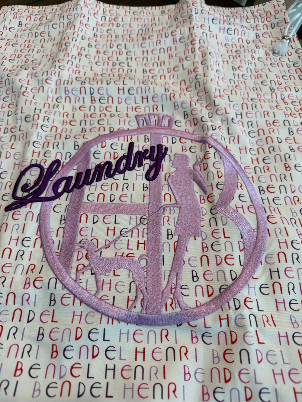 Henri Bendel NWOT Repeated Logo Pink and Purple Laundry Tote - Picture 2 of 6